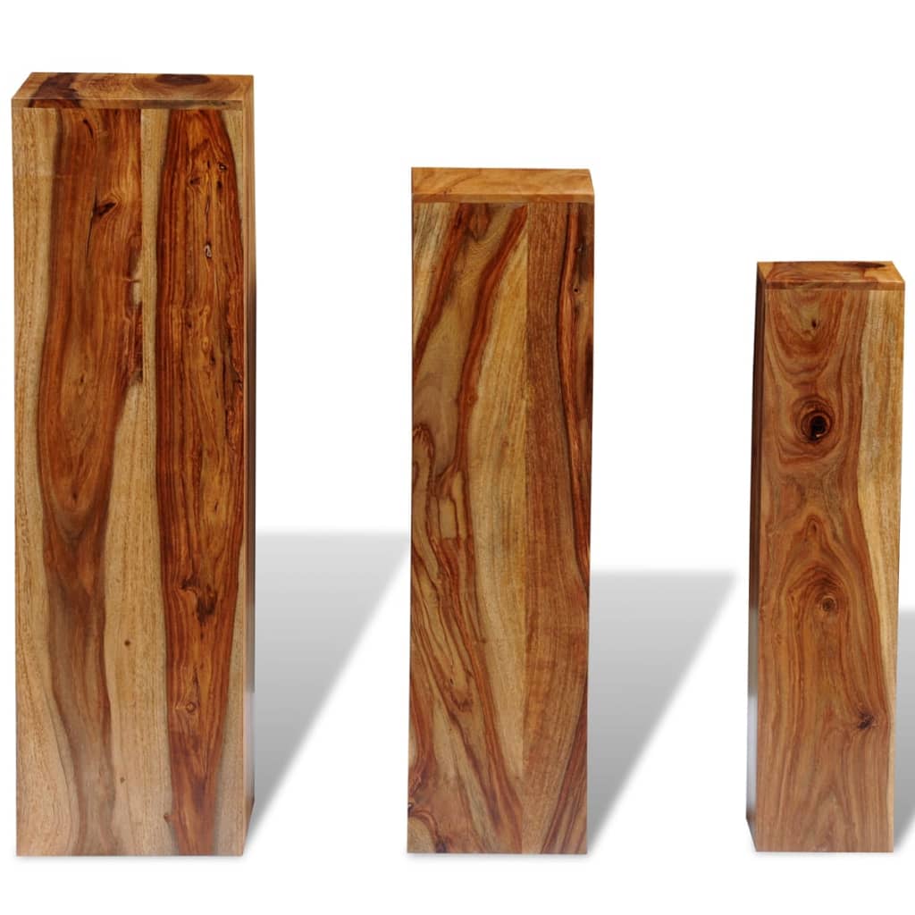 3 Piece Plant Stands Solid Sheesham Wood Brown