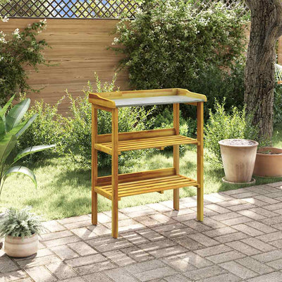 Potting Bench Natural wood color Solid acacia wood with zinc liner