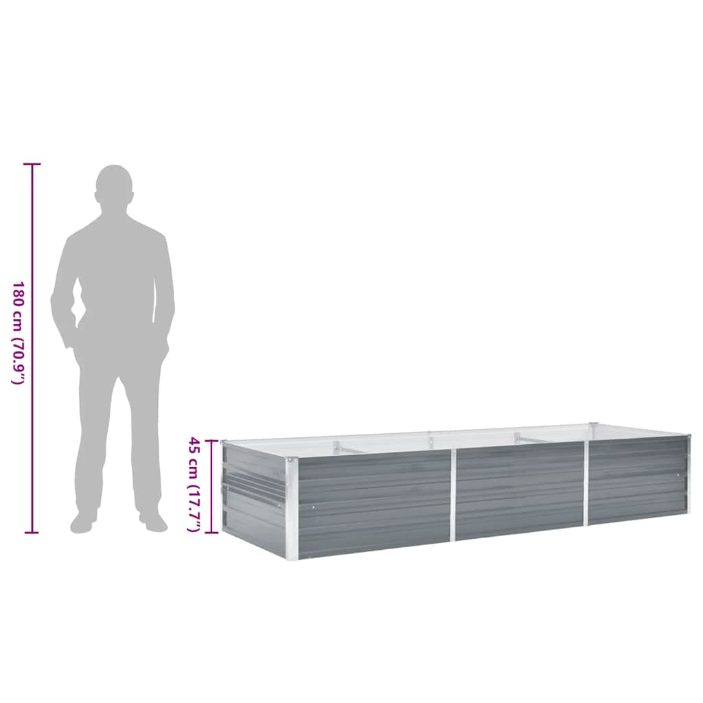 Raised Bed Grey Galvanized Steel 94.5 x 31.5 x 17.7 in Durable