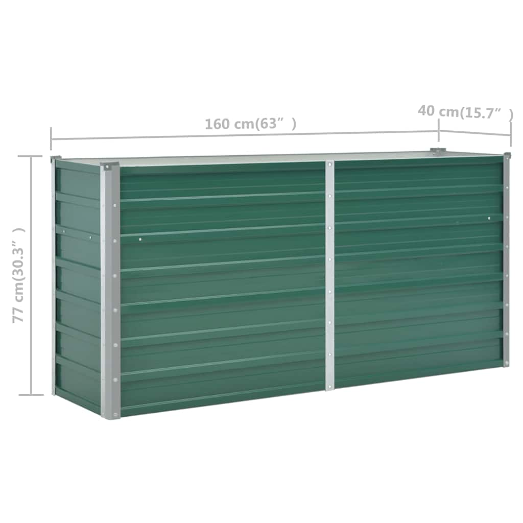 Garden Raised Bed Galvanized Steel 63"x15.7"x31.3" Green