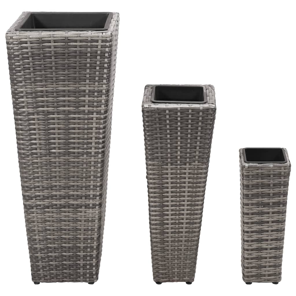 Garden Raised Beds 3 pcs Poly Rattan Gray