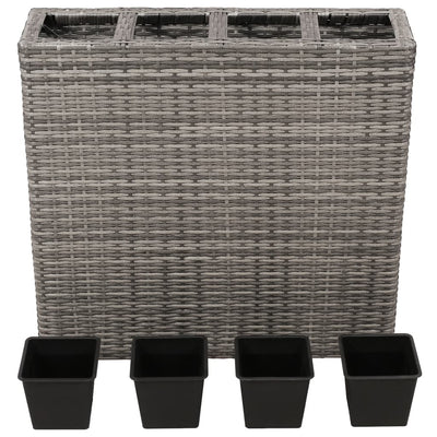 Garden Raised Bed with 4 Pots Poly Rattan Gray