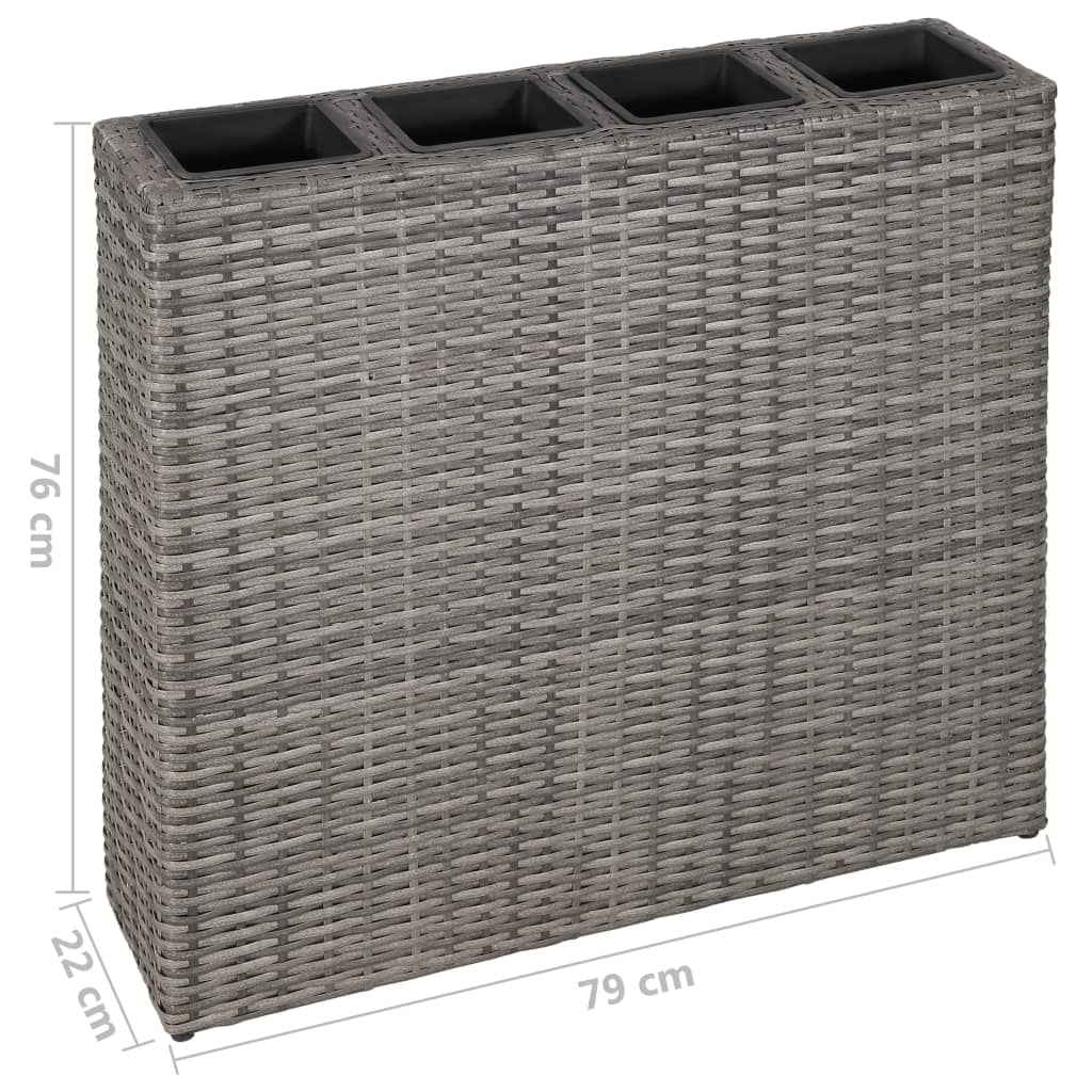 Garden Raised Bed with 4 Pots Poly Rattan Gray