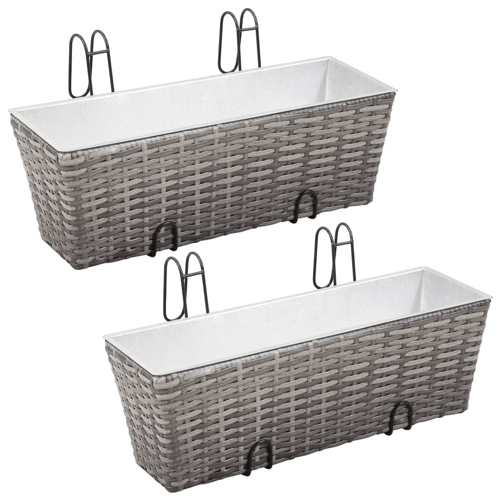 Balcony Raised Beds 2 pcs 19.7" Gray Poly Rattan