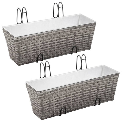 Balcony Raised Beds 2 pcs 19.7" Gray Poly Rattan