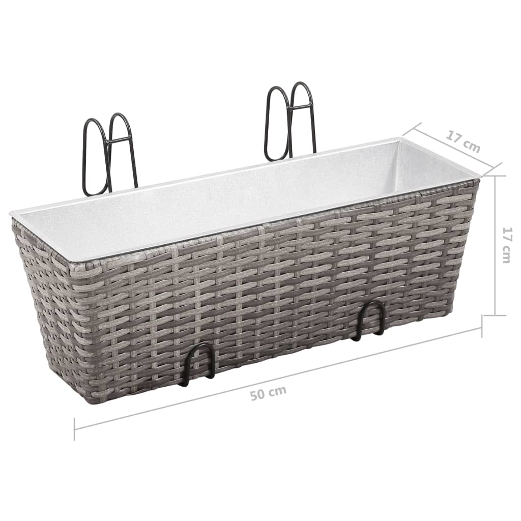 Balcony Raised Beds 2 pcs 19.7" Gray Poly Rattan