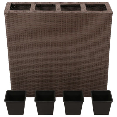 Garden Raised Bed with 4 Pots Poly Rattan Brown