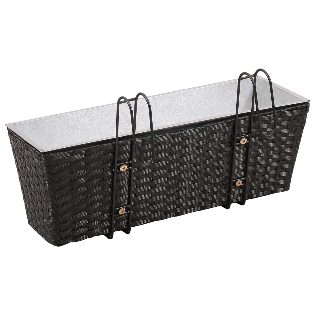 Balcony Hanging Rattan Planter Set 20 inch 2 pcs Black