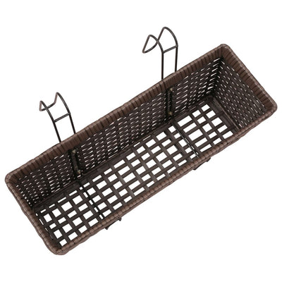 Balcony Hanging Rattan Planter Set 20 inch 2 pcs Brown