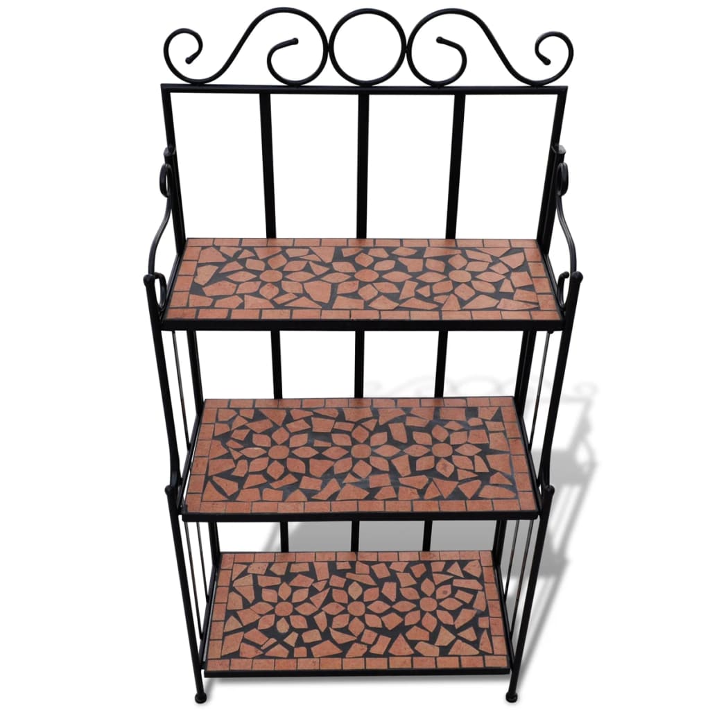 Plant Stand Display Terracotta Color Mosaic Pattern