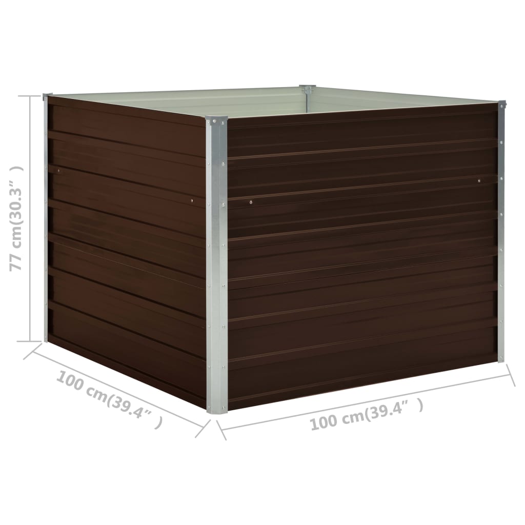 Raised Garden Bed Brown 39.4"x39.4"x30.3" Galvanized Steel