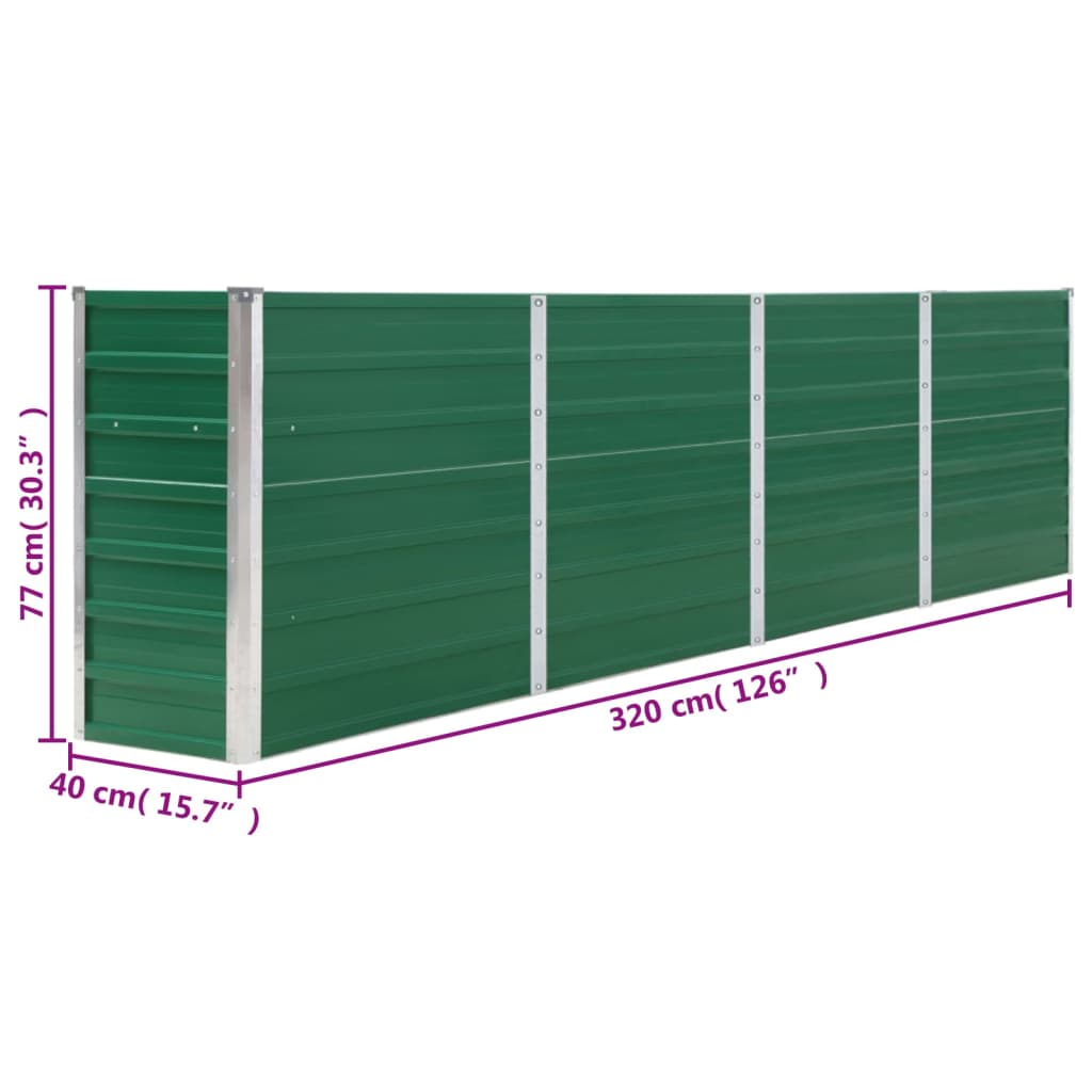 Raised Garden Bed 126"x15.7"x30.3" Galvanized Steel Green