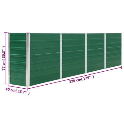 Raised Garden Bed 126"x15.7"x30.3" Galvanized Steel Green