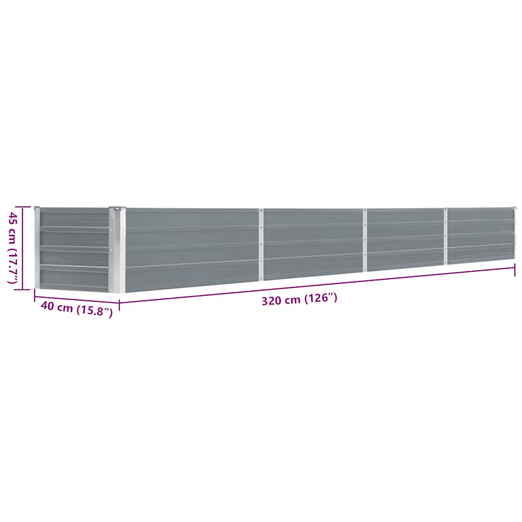 Raised Bed Grey Galvanized steel 126 x 15.7 x 17.7 in Durable