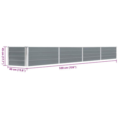 Raised Bed Grey Galvanized steel 126 x 15.7 x 17.7 in Durable