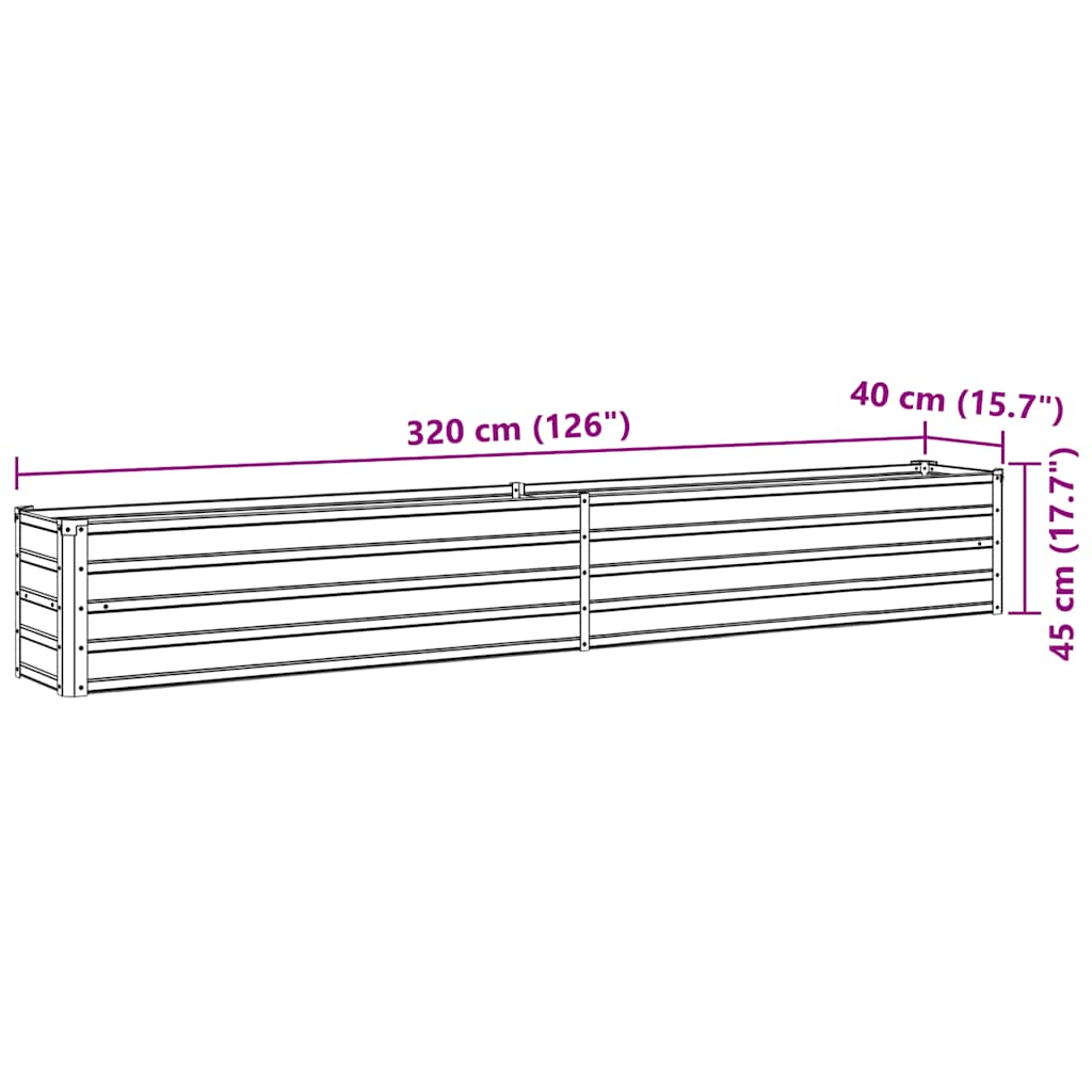 Garden Raised Bed Galvanized Steel 126"x15.7"x17.7" Brown