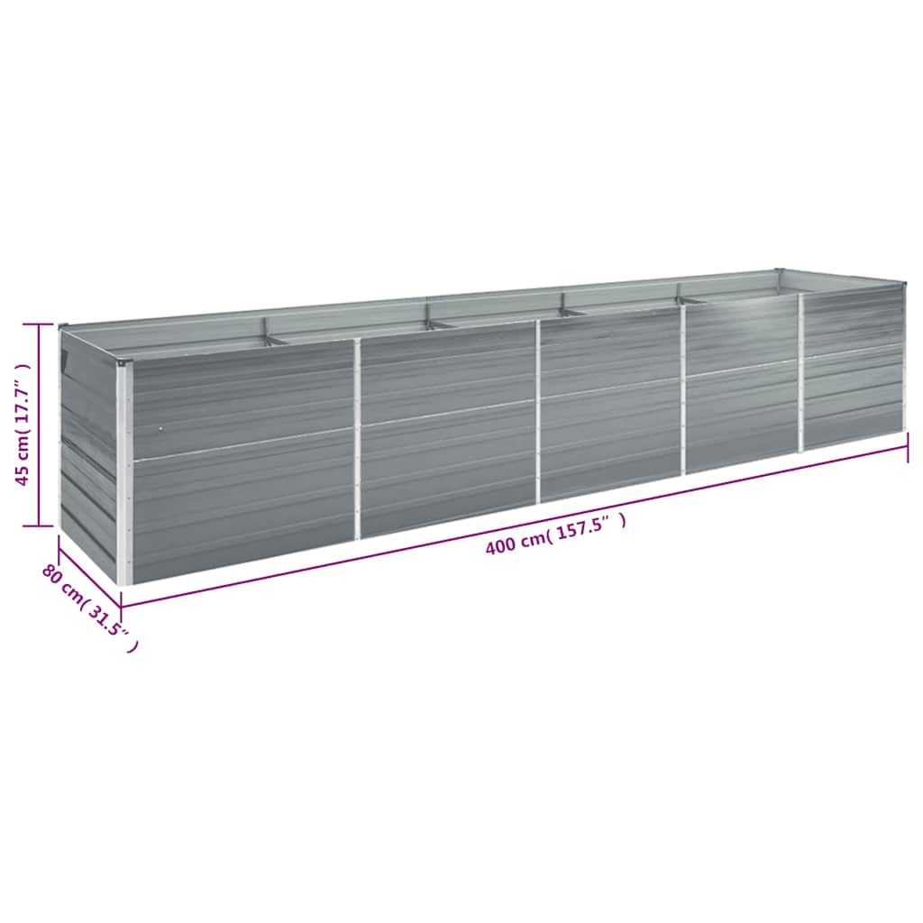 Raised Bed Grey Galvanized Steel 157.5 x 31.5 x 17.7 in Durable