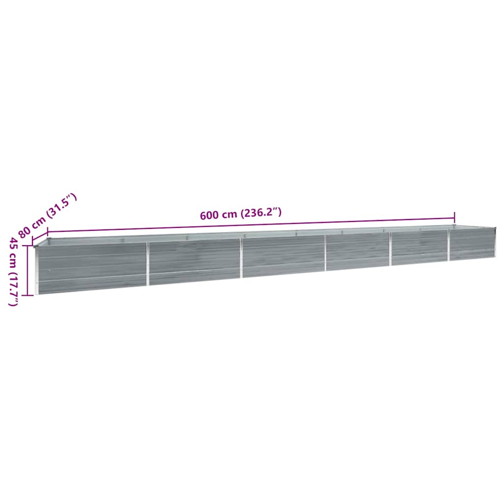 Raised Bed Gray Galvanized Steel 236.2x31.5x17.7 in Durable