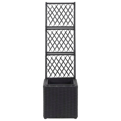 Trellis Raised Bed with 1 Pot 11.8"x11.8"x42.1" Poly Rattan Black