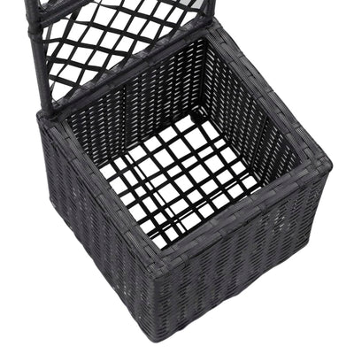 Trellis Raised Bed with 1 Pot 11.8"x11.8"x42.1" Poly Rattan Black