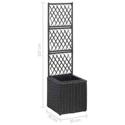 Trellis Raised Bed with 1 Pot 11.8"x11.8"x42.1" Poly Rattan Black