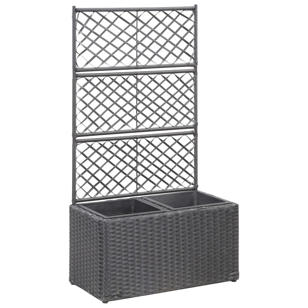 Trellis Raised Bed with 2 Pots 22.8"x11.8"x42.1" Poly Rattan Black