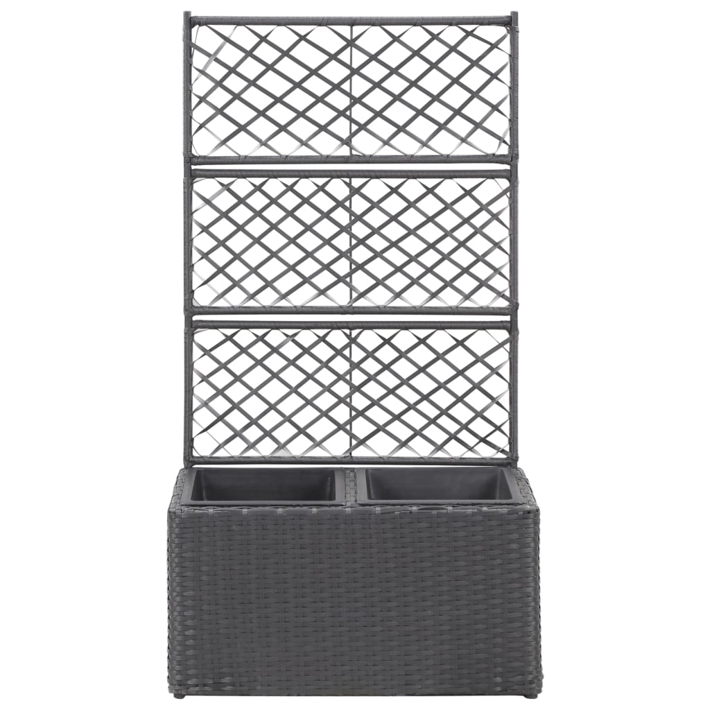 Trellis Raised Bed with 2 Pots 22.8"x11.8"x42.1" Poly Rattan Black