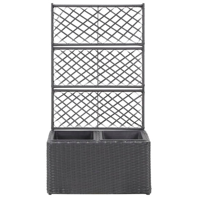 Trellis Raised Bed with 2 Pots 22.8"x11.8"x42.1" Poly Rattan Black