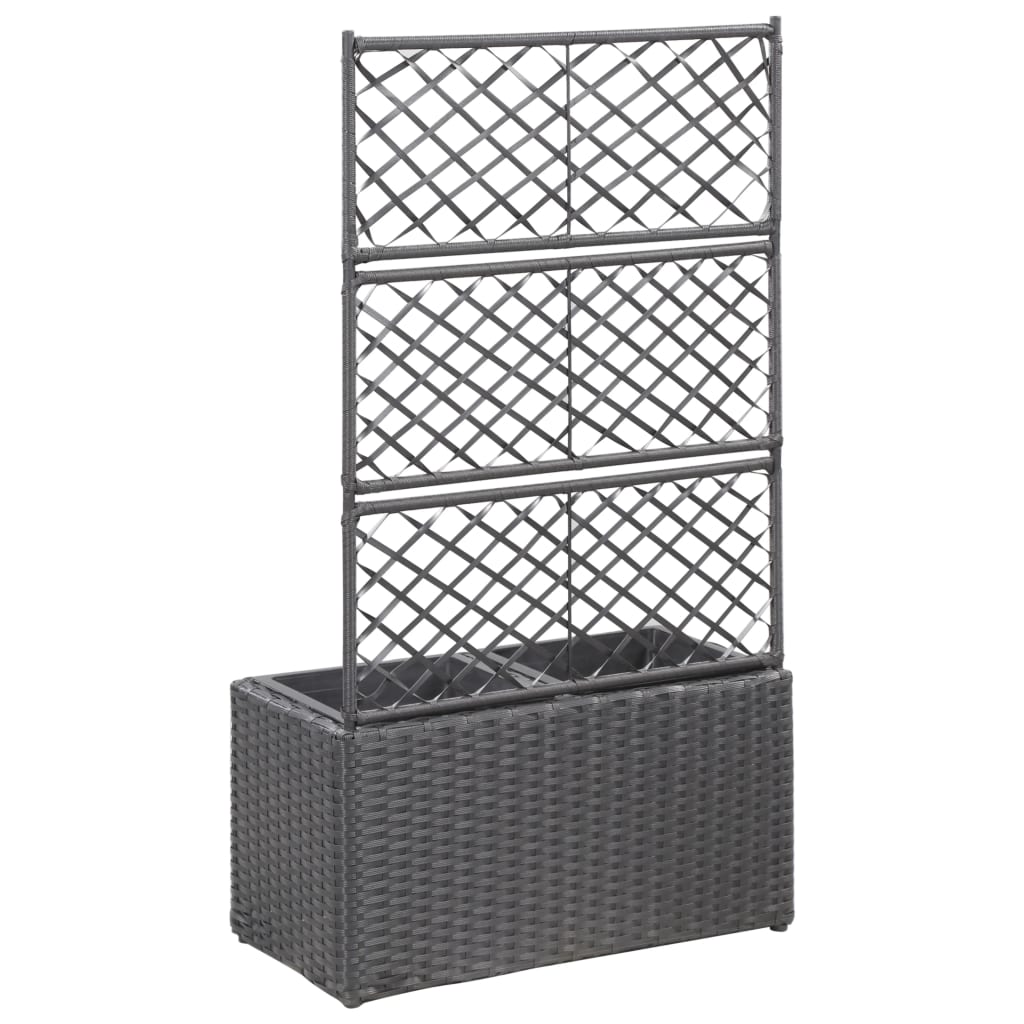 Trellis Raised Bed with 2 Pots 22.8"x11.8"x42.1" Poly Rattan Black