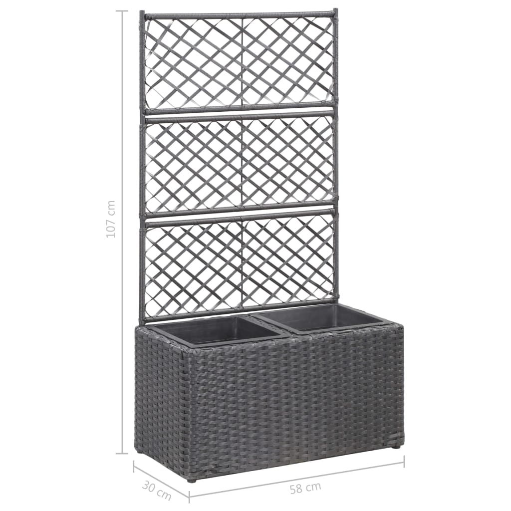 Trellis Raised Bed with 2 Pots 22.8"x11.8"x42.1" Poly Rattan Black