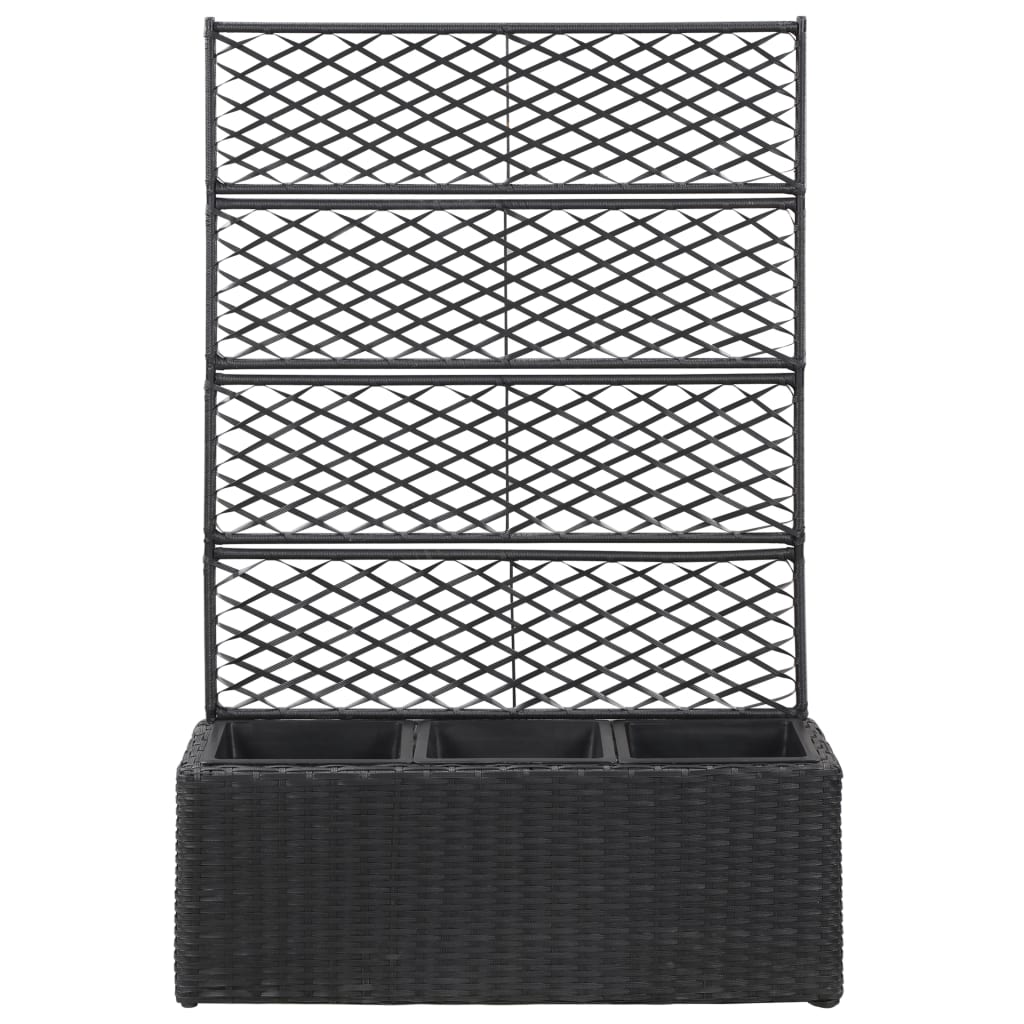 Trellis Raised Bed with 3 Pots 32.7"x11.8"x51.2" Poly Rattan Black