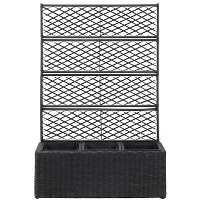 Trellis Raised Bed with 3 Pots 32.7"x11.8"x51.2" Poly Rattan Black