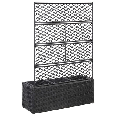 Trellis Raised Bed with 3 Pots 32.7"x11.8"x51.2" Poly Rattan Black