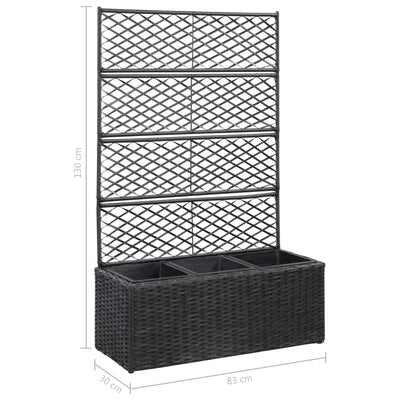 Trellis Raised Bed with 3 Pots 32.7"x11.8"x51.2" Poly Rattan Black