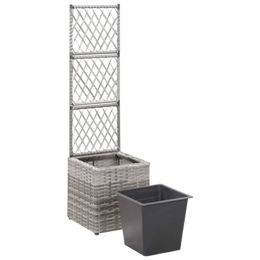 Trellis Raised Bed with 1 Pot 11.8"x11.8"x42.1" Poly Rattan Gray