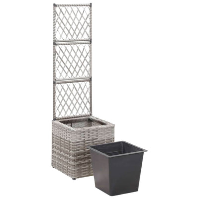 Trellis Raised Bed with 1 Pot 11.8"x11.8"x42.1" Poly Rattan Gray