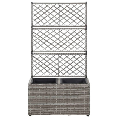 Trellis Raised Bed with 2 Pots 22.8" x 11.8" x 42.1" Poly Rattan Gray