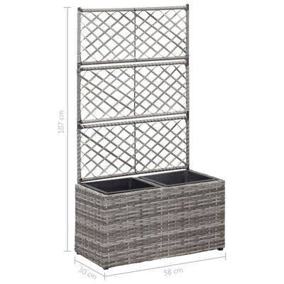 Trellis Raised Bed with 2 Pots 22.8" x 11.8" x 42.1" Poly Rattan Gray