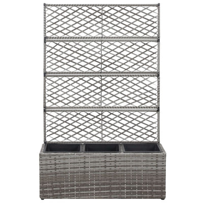 Trellis Raised Bed with 3 Pots 32.7"x11.8"x51.2" Poly Rattan Gray