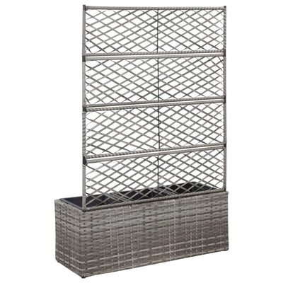 Trellis Raised Bed with 3 Pots 32.7"x11.8"x51.2" Poly Rattan Gray