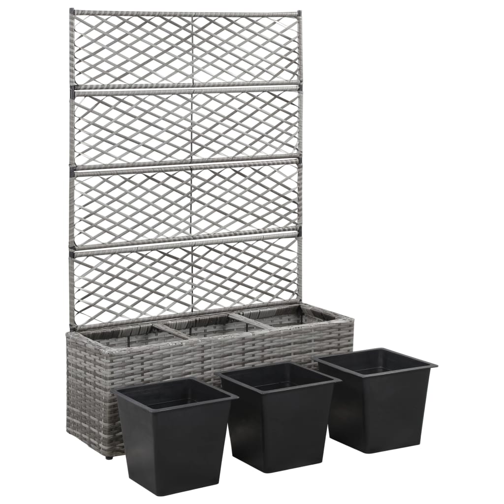 Trellis Raised Bed with 3 Pots 32.7"x11.8"x51.2" Poly Rattan Gray