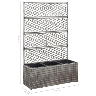 Trellis Raised Bed with 3 Pots 32.7"x11.8"x51.2" Poly Rattan Gray