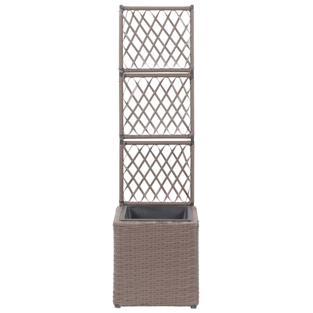 Trellis Raised Bed with 1 Pot 11.8"x11.8"x42.1" Poly Rattan Brown