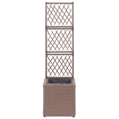 Trellis Raised Bed with 1 Pot 11.8"x11.8"x42.1" Poly Rattan Brown