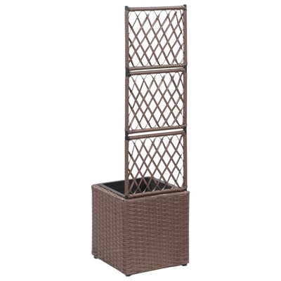 Trellis Raised Bed with 1 Pot 11.8"x11.8"x42.1" Poly Rattan Brown