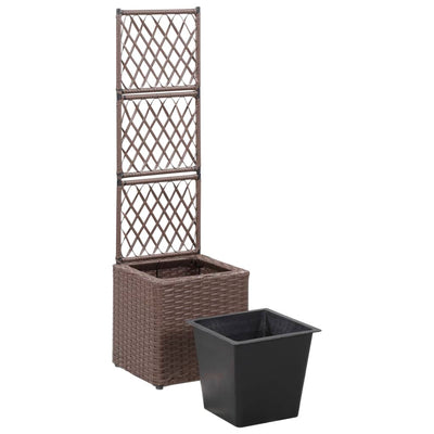 Trellis Raised Bed with 1 Pot 11.8"x11.8"x42.1" Poly Rattan Brown