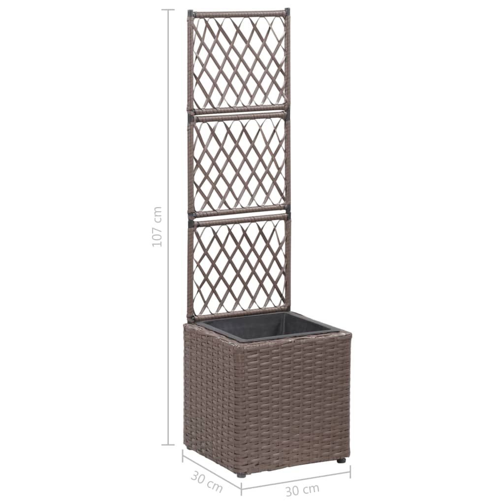 Trellis Raised Bed with 1 Pot 11.8"x11.8"x42.1" Poly Rattan Brown