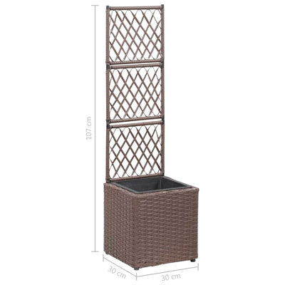 Trellis Raised Bed with 1 Pot 11.8"x11.8"x42.1" Poly Rattan Brown