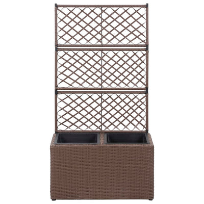 Trellis Raised Bed with 2 Pots 22.8"x11.8"x42.1" Poly Rattan Brown