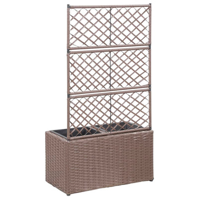 Trellis Raised Bed with 2 Pots 22.8"x11.8"x42.1" Poly Rattan Brown